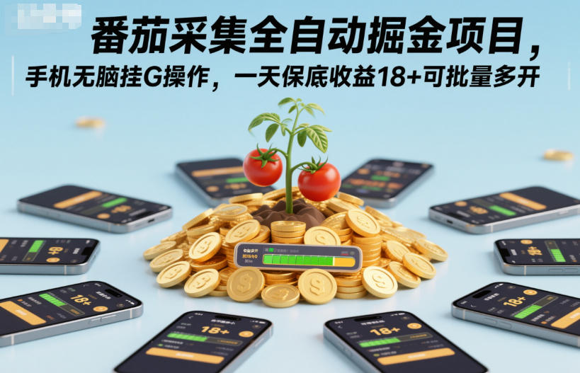番茄采集全自动掘金项目，手机无脑挂G操作，一天保底收益18+可批量多开【揭秘】-小鹏项目网