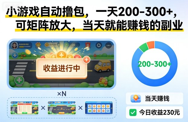 小游戏自动撸包，一天200-300+，可矩阵放大，当天就能賺钱的副业【揭秘】-小鹏项目网