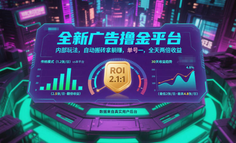 全新广告撸金平台，内部玩法，自动搬砖拿躺賺，单号一天保底2张+，全天两倍收益【揭秘】-小鹏项目网