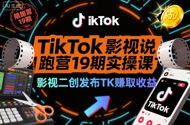 TikTok影视解说陪跑营19期实操课，影视二创发布TK賺取收益，万播收益50美金(更新)-小鹏项目网