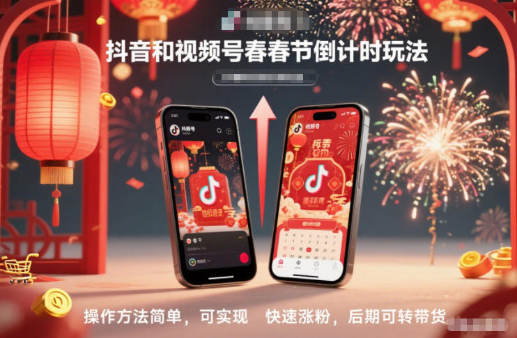 抖音和视频号，春节倒计时玩法，操作方法简单，可实现快速涨粉，后期可转带货-小鹏项目网