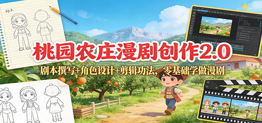 桃园农庄漫剧创作2.0：剧本撰写+角色设计+剪辑功法，零基础学做漫剧-小鹏项目网
