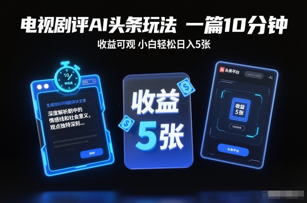 电视剧评AI头条玩法，一篇10分钟，收益可观，小白轻松日入5张+【独家】-小鹏项目网