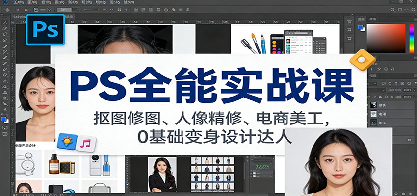 PS全能实战课：抠图修图、人像精修、电商美工，0基础变身设计达人-小鹏项目网