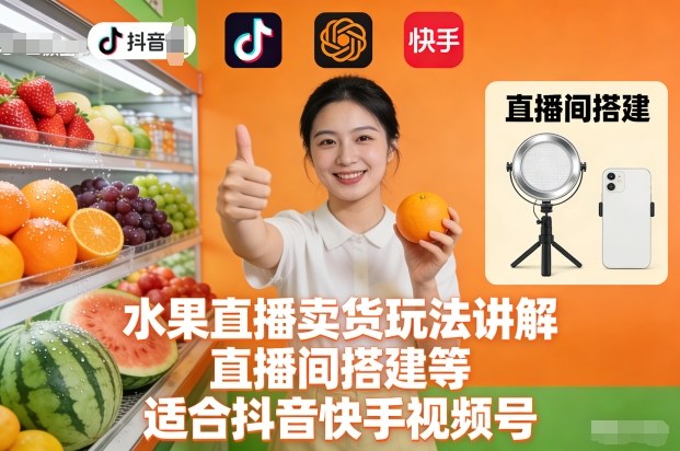 水果直播卖货玩法讲解、直播间搭建等，适合抖音快手视频号-小鹏项目网