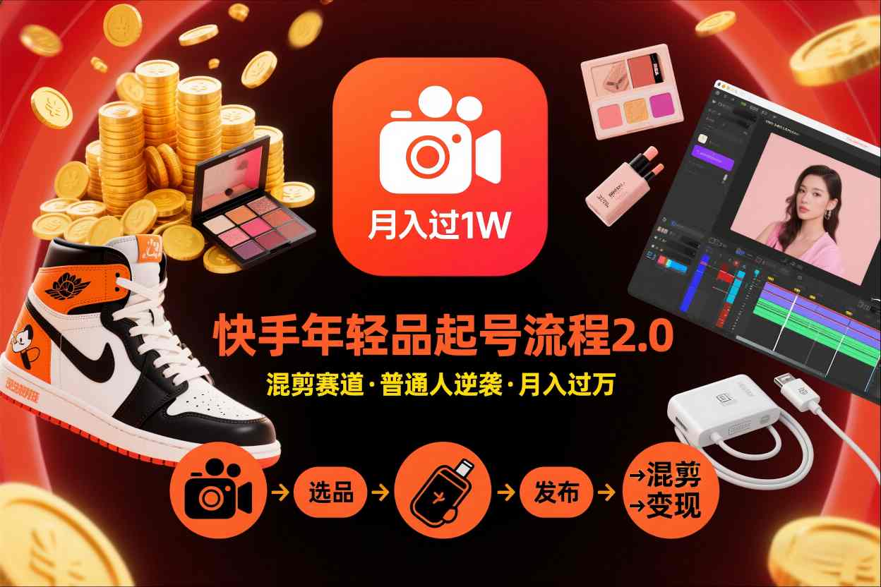 快手短视频带货年轻品起号流程2.0，快手年轻品混剪赛道，普通人也能月入过1W-小鹏项目网