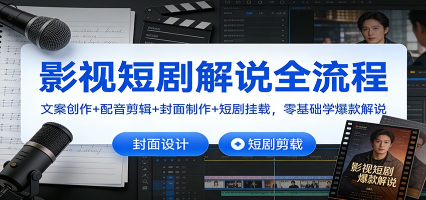 影视短剧解说全流程：文案创作+配音剪辑+封面制作+短剧挂载，零基础学爆款解说-小鹏项目网