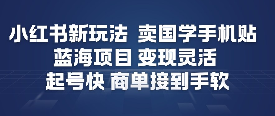 小红书新玩法，卖国学手机贴，蓝海项目，变现灵活，起号快，商单接到手软-小鹏项目网