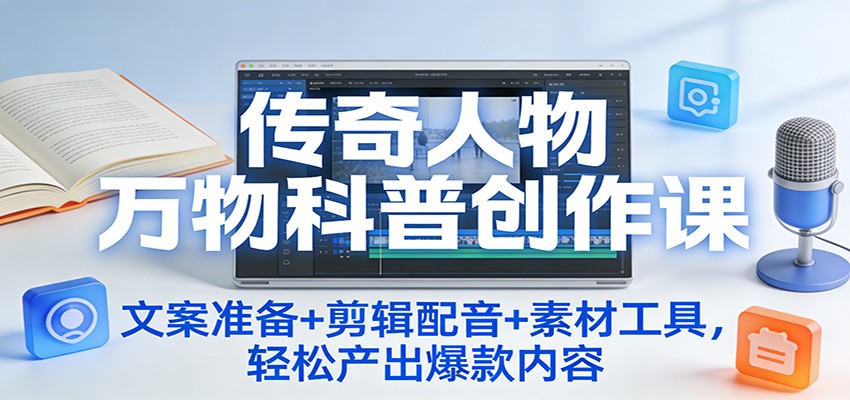 传奇人物万物科普创作课：文案准备+剪辑配音+素材工具，轻松产出爆款内容-小鹏项目网