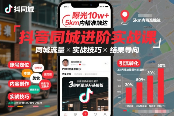 抖音同城进阶实战课，助你同城流量拿到结果-小鹏项目网