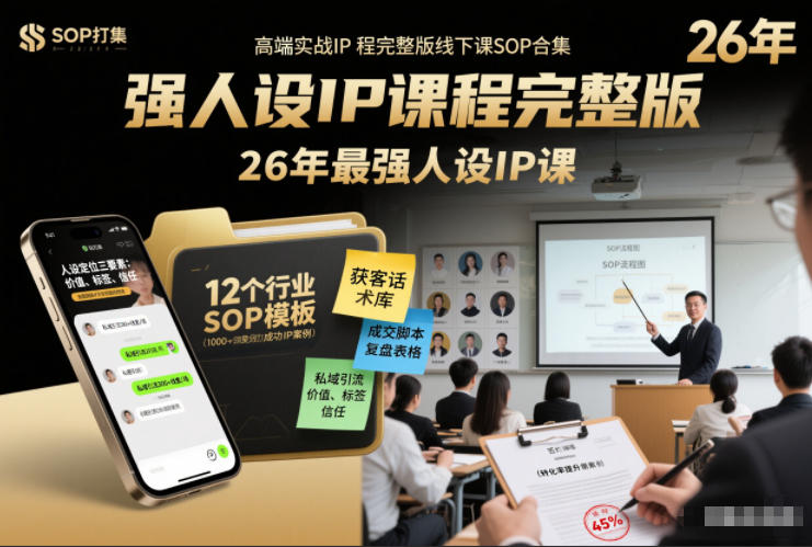 强人设IP课程完整版线下课SOP合集+26年最强人设IP课，真线索获客，强人设成交-小鹏项目网