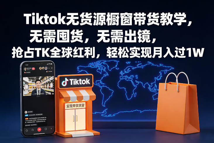 Tiktok无货源橱窗带货教学，无需囤货，无需出镜，抢占TK全球红利，轻松实现月入过1W-小鹏项目网