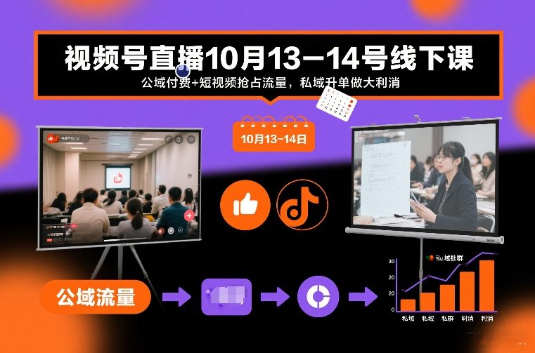 视频号直播10月13-14号线下课，公域付费+短视频抢占流量，私域升单做大利消-小鹏项目网