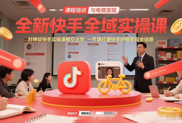 全新快手全域实操课，封神级快手实操课横空出世，一节课打通快手好物变现全链路-小鹏项目网