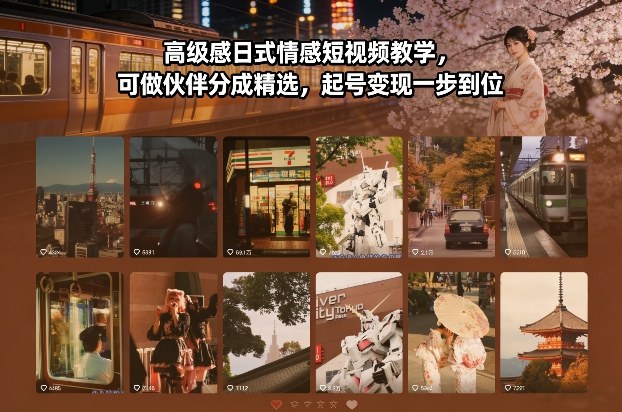 高级感日式情感短视频教学，可做伙伴分成精选，起号变现一步到位-小鹏项目网