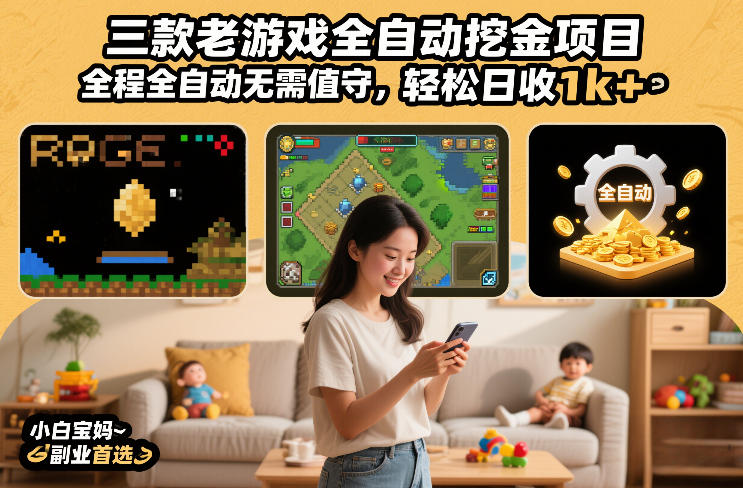 三款老游戏全自动挖金项目，全程全自动无需值守，轻松日收1k+，小白宝妈副业首选【揭秘】-小鹏项目网