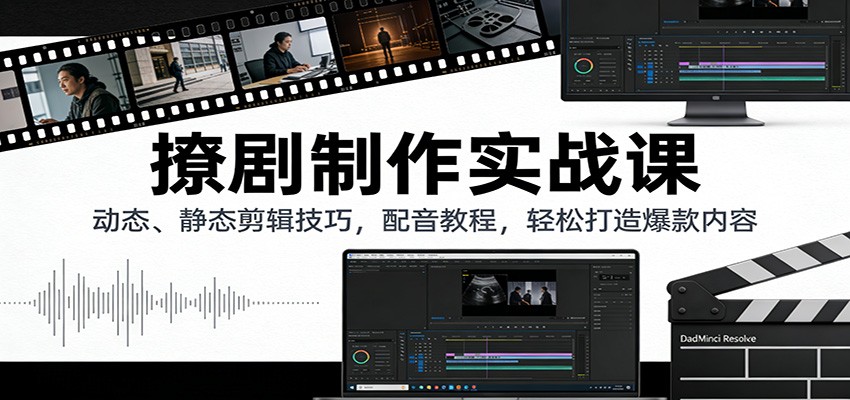 撩剧制作实战课：动态、静态剪辑技巧，配音教程，轻松打造爆款内容-小鹏项目网