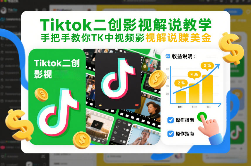 Tiktok二创影视解说教学，手把手教你TK中视频影视解说賺美金(更新26年1月)-小鹏项目网