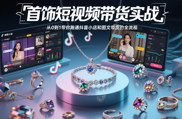 首饰短视频带货实战，从0到1带你跑通抖音小店和图文带货的全流程-小鹏项目网