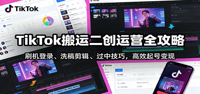TikTok搬运二创运营全攻略：刷机登录、洗稿剪辑 、过中技巧，高效起号变现-小鹏项目网