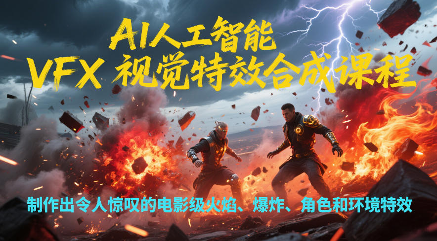AI人工智能VFX视觉特效合成课程，制作出令人惊叹的电影级火焰、爆炸、角色和环境特效-小鹏项目网