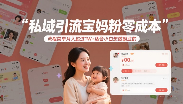 私域引流宝妈粉零成本流程简单月入超过1W+适合小白想做副业的-小鹏项目网