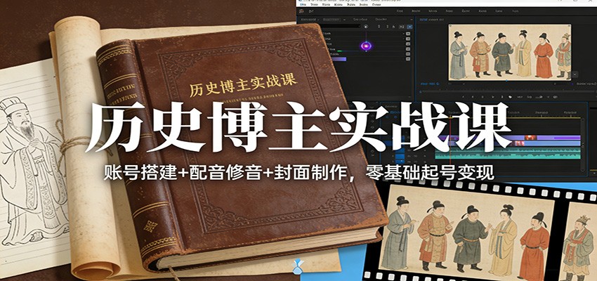 历史博主实战课：账号搭建+配音修音+封面制作，零基础起号变现-小鹏项目网