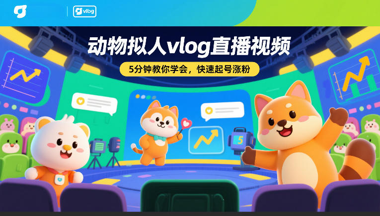 动物拟人vlog直播视频，5分钟教你学会，快速起号涨粉-小鹏项目网