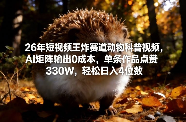 26年短视频王炸赛道动物科普视频，AI矩阵输出0成本，单条作品点赞330W，轻松日入4位数-小鹏项目网