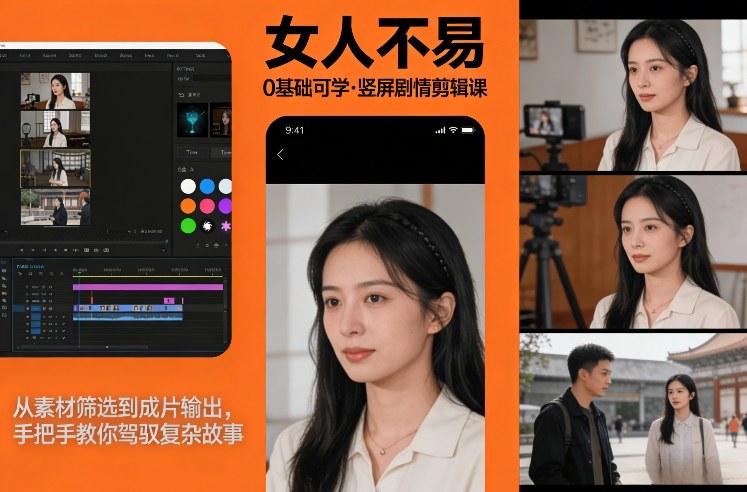 0基础可学！《女人不易》竖屏剧情剪辑课，从素材筛选到成片输出，手把手教你驾驭复杂故事-小鹏项目网