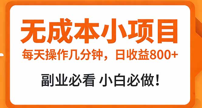 无成本小项目 每天操作几分钟，真实日收益800+ 副业必看 小白必做！-小鹏项目网