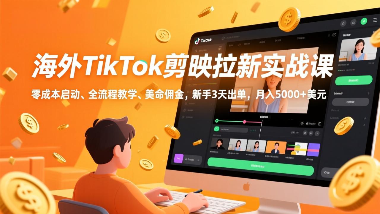 海外TikTok剪映拉新实战课，零成本启动、全流程教学、美金佣金，新手3天出单，月入5000+美元-小鹏项目网