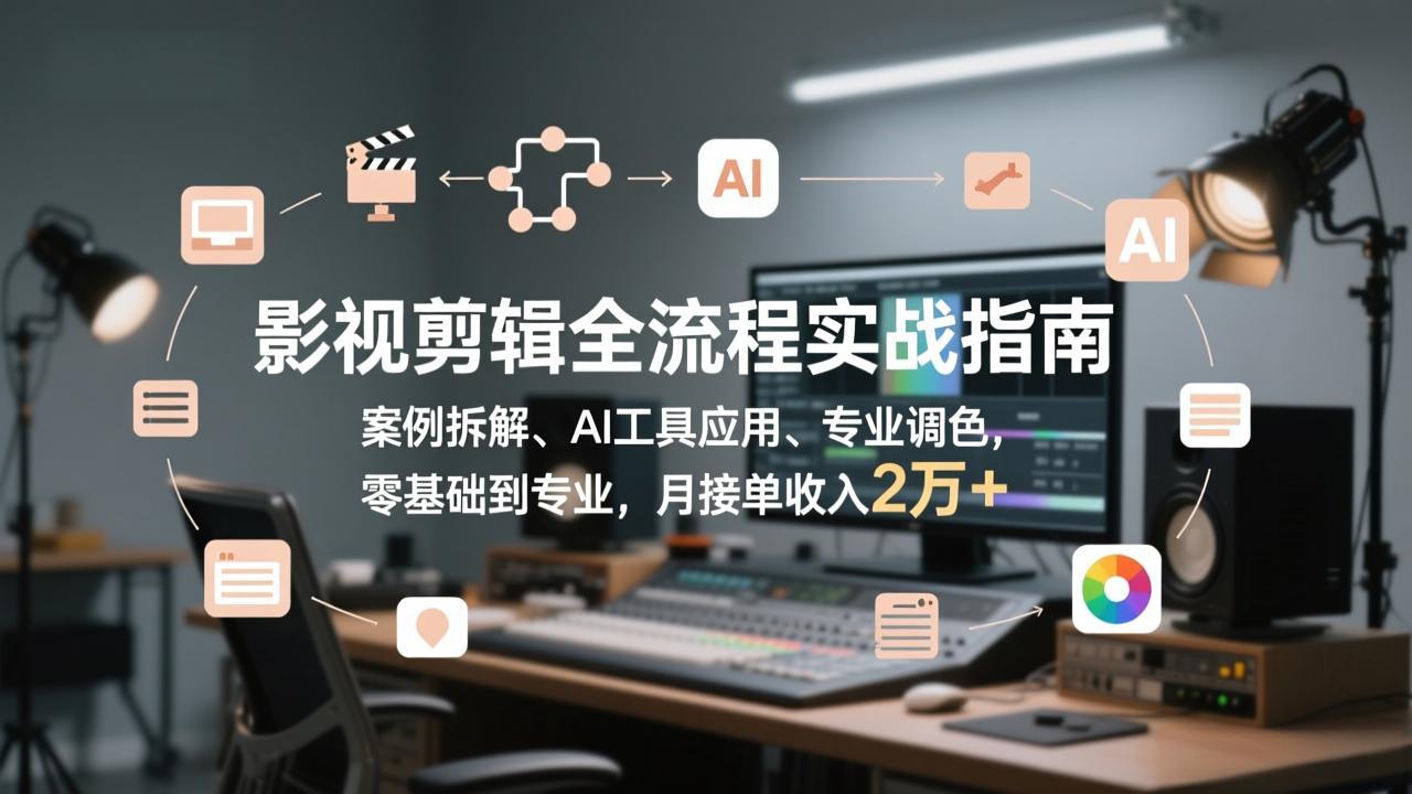影视剪辑全流程实战指南，案例拆解、AI工具应用、专业调色，零基础到专业，月接单收入2万+-小鹏项目网
