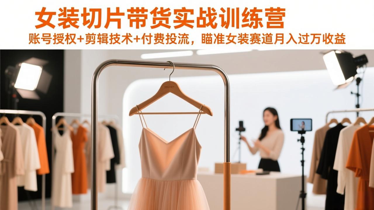 女装切片带货实战训练营，账号授权+剪辑技术+付费投流，瞄准女装赛道月入过万收益-小鹏项目网
