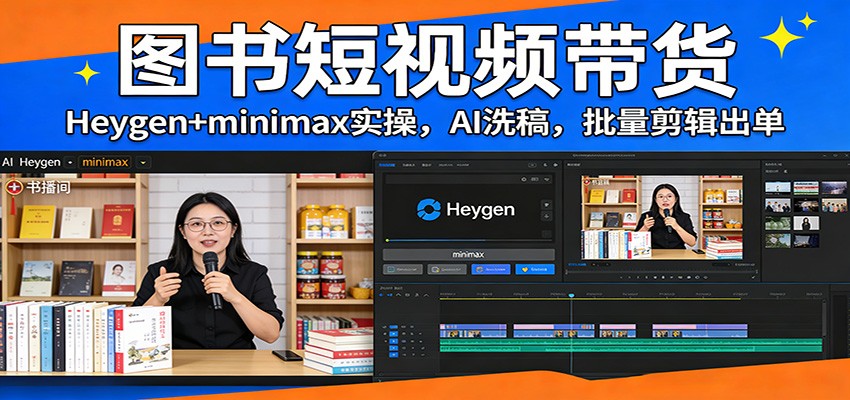 图书短视频带货：Heygen+minimax实操，AI洗稿 ，批量剪辑出单-小鹏项目网