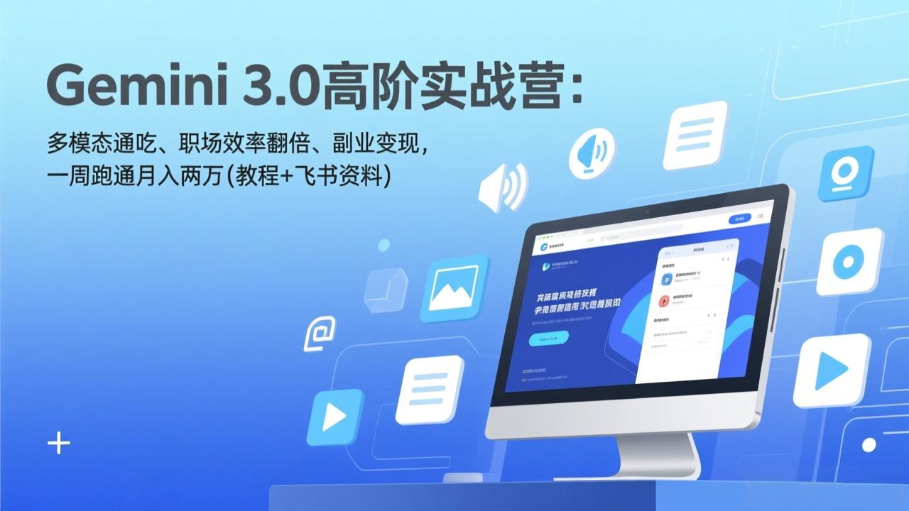 Gemini 3.0高阶实战营：多模态通吃、职场效率翻倍、副业变现，一周跑通月入两万(教程+飞书资料-小鹏项目网