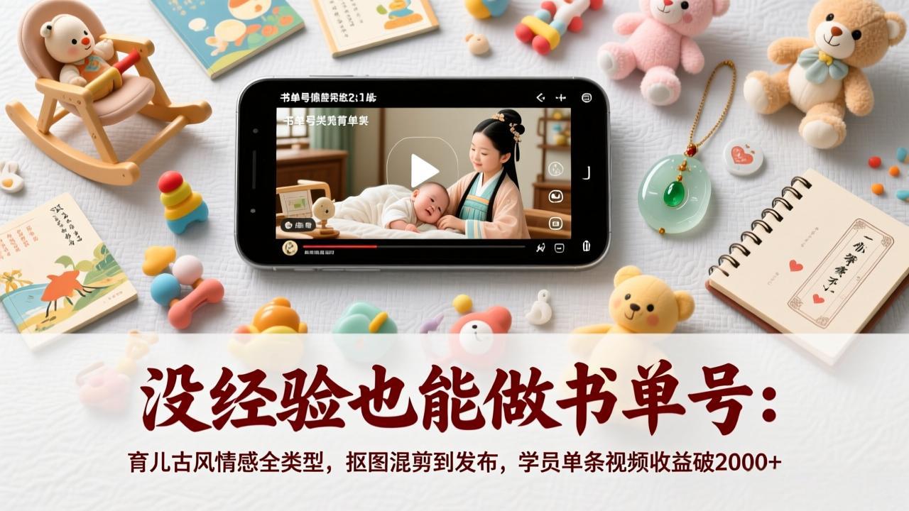 没经验也能做书单号：育儿古风情感全类型，抠图混剪到发布，学员单条视频收益破2000+-小鹏项目网