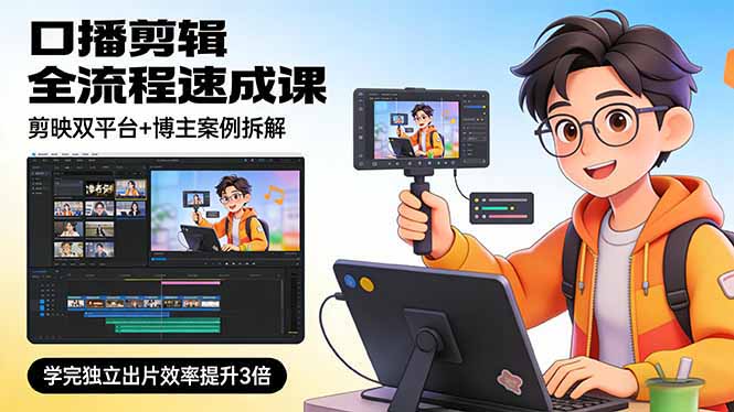 口播剪辑全流程速成课，剪映双平台+博主案例拆解，学完独立出片效率提升3倍-小鹏项目网