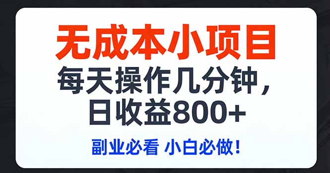无成本小项目,每天操作几分钟,日收益800+ 副业必看 小白必做！-小鹏项目网