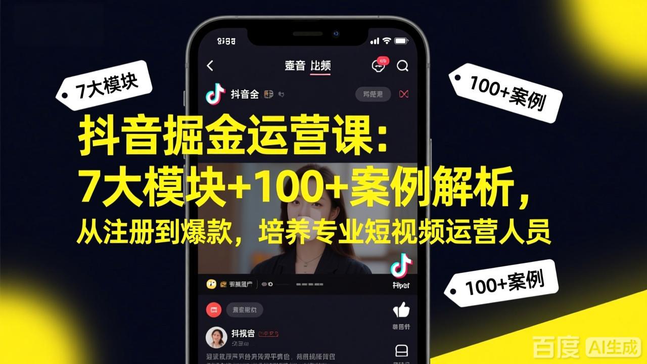 抖音掘金运营课：7大模块+100+案例解析，从注册到爆款，培养专业短视频运营人员-小鹏项目网