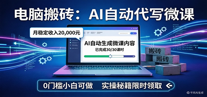 电脑搬砖AI自动代写微课，月稳定2W，0门槛小白可做，实操秘籍-小鹏项目网