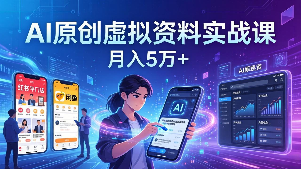 AI原创虚拟资料实战课：2026新机会，小红书闲鱼开店，普通人用AI轻松变现，月入5万+-小鹏项目网