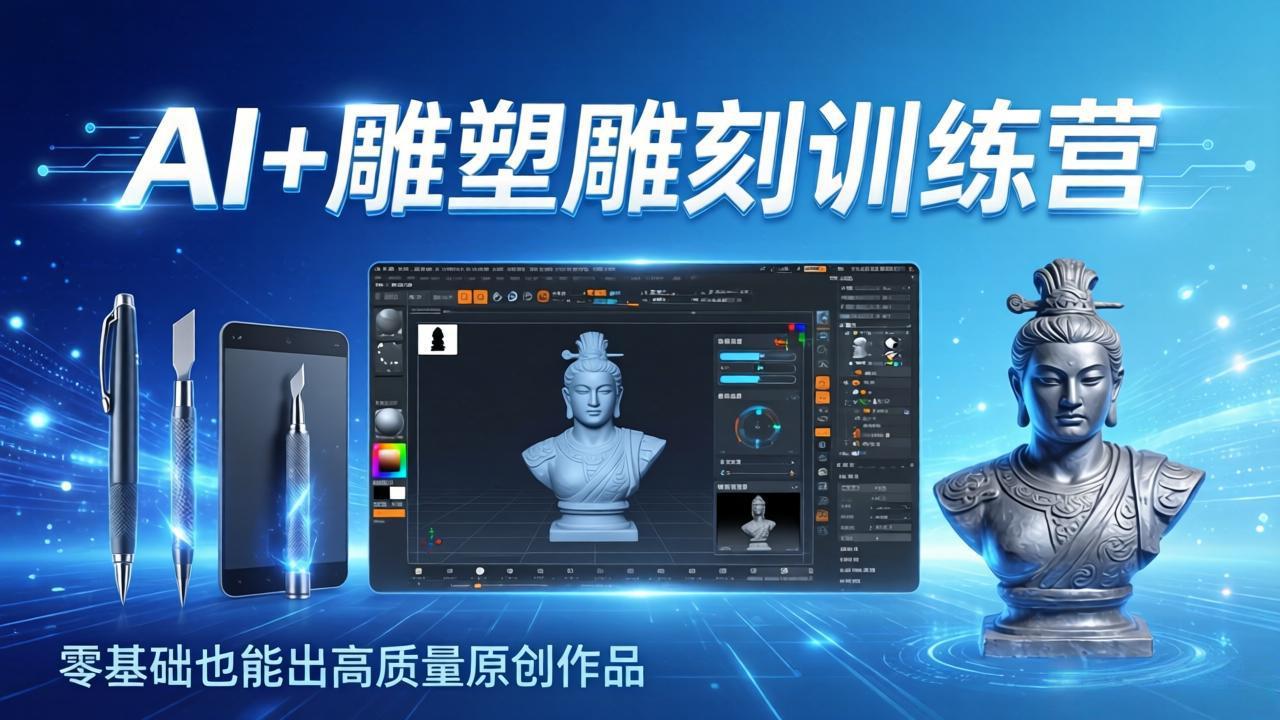 AI+雕塑雕刻训练营：从AI创作、大模型训练到3D雕刻 + 渲染，零基础也能出高质量原创作品-小鹏项目网