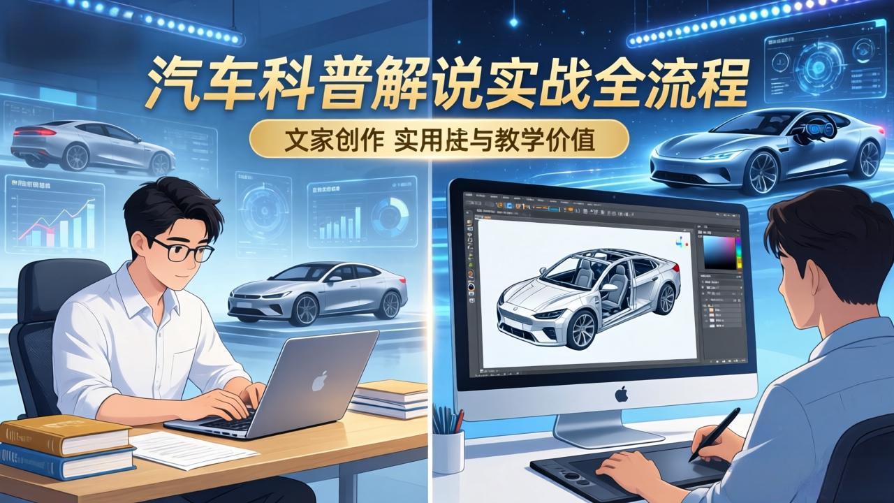 抖音汽车科普解说实战：文案+动画+画面处理+去水印全流程，打造专业汽车科普视频-小鹏项目网