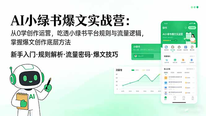 AI 小绿书爆文实战营：从0学创作运营，吃透小绿书平台规则与流量逻辑，掌握爆文创作底层方法-小鹏项目网
