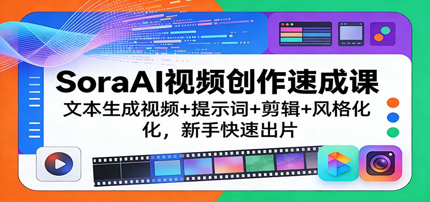 SoraAI视频创作速成课：文本生成视频+提示词+剪辑+风格化，新手快速出片-小鹏项目网