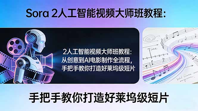 Sora 2人工智能视频大师班教程：从创意到AI电影制作全流程，手把手教你打造好莱坞级短片-小鹏项目网