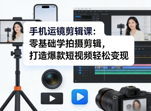 手机运镜剪辑课：零基础学拍摄剪辑，打造爆款短视频轻松变现-小鹏项目网