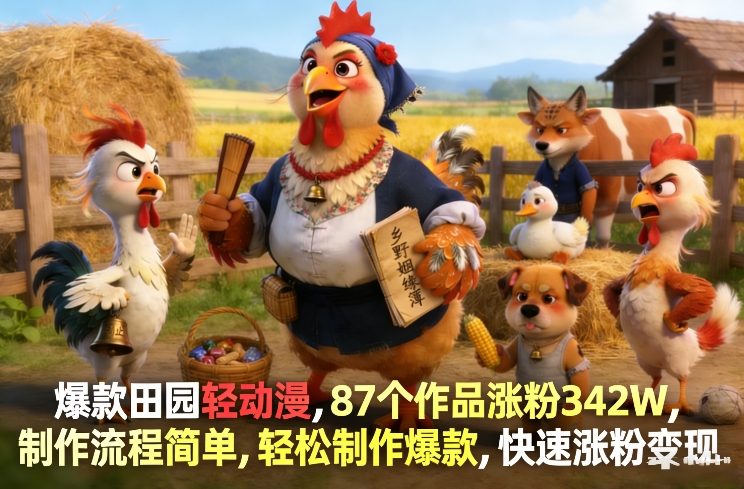 爆款田园轻动漫，87个作品涨粉342W，制作流程简单，轻松制作爆款，快速涨粉变现-小鹏项目网