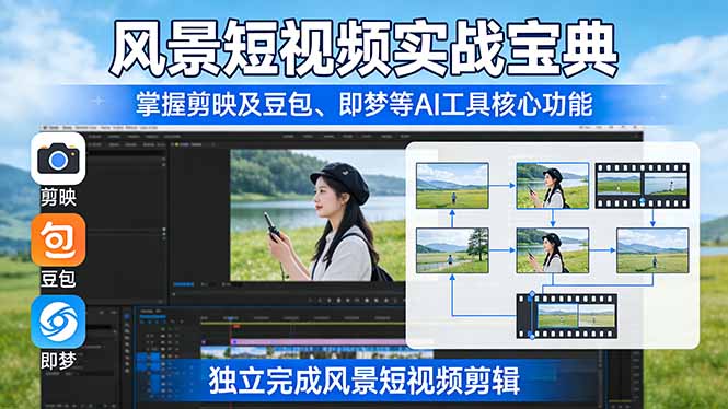 风景短视频实战宝典：掌握剪映及豆包、即梦等AI工具的核心功能，独立完成风景短视频剪辑-小鹏项目网